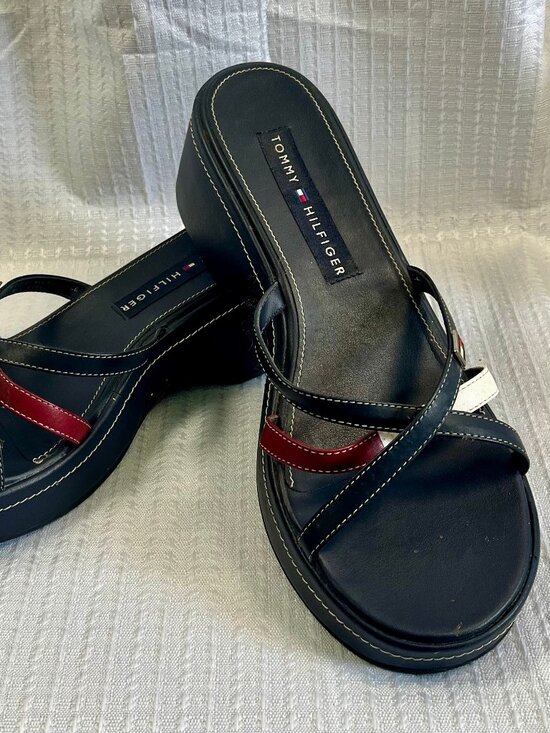 Tommy Hilfiger Shoes - Tommy Hilfiger Vintage 1990s / Y2K Strappy Wedge Platform Sandals Navy Blue 8 M